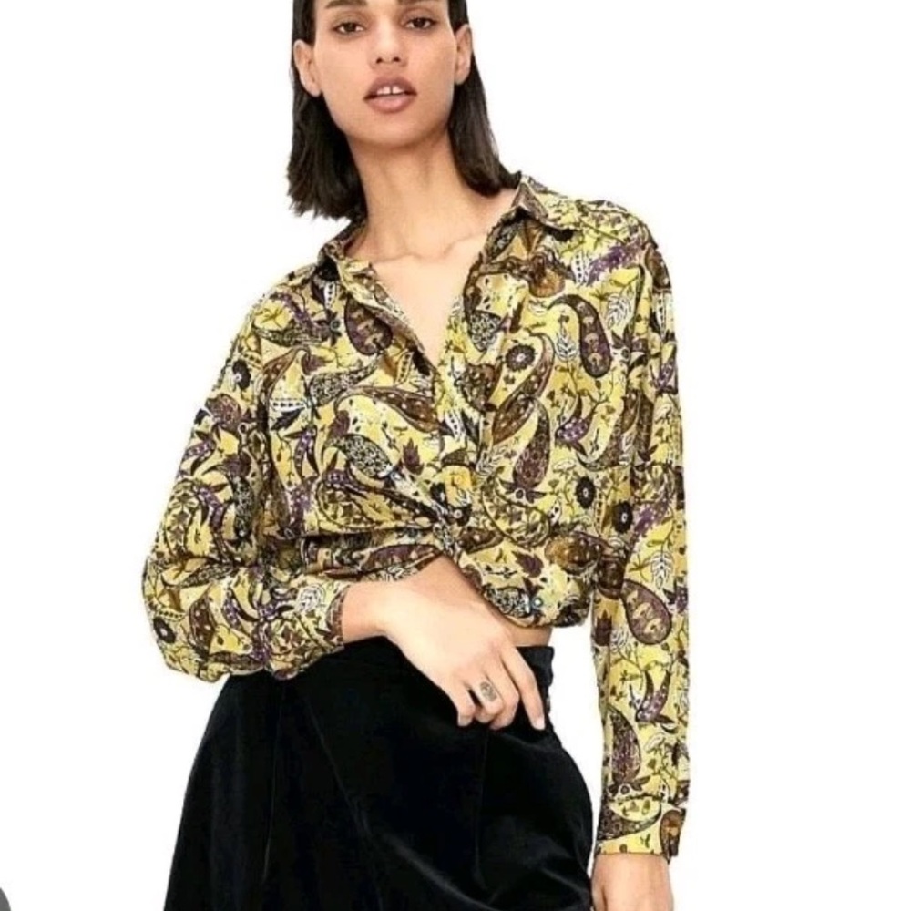 Zara Yellow Paisley Button-Down Shirt